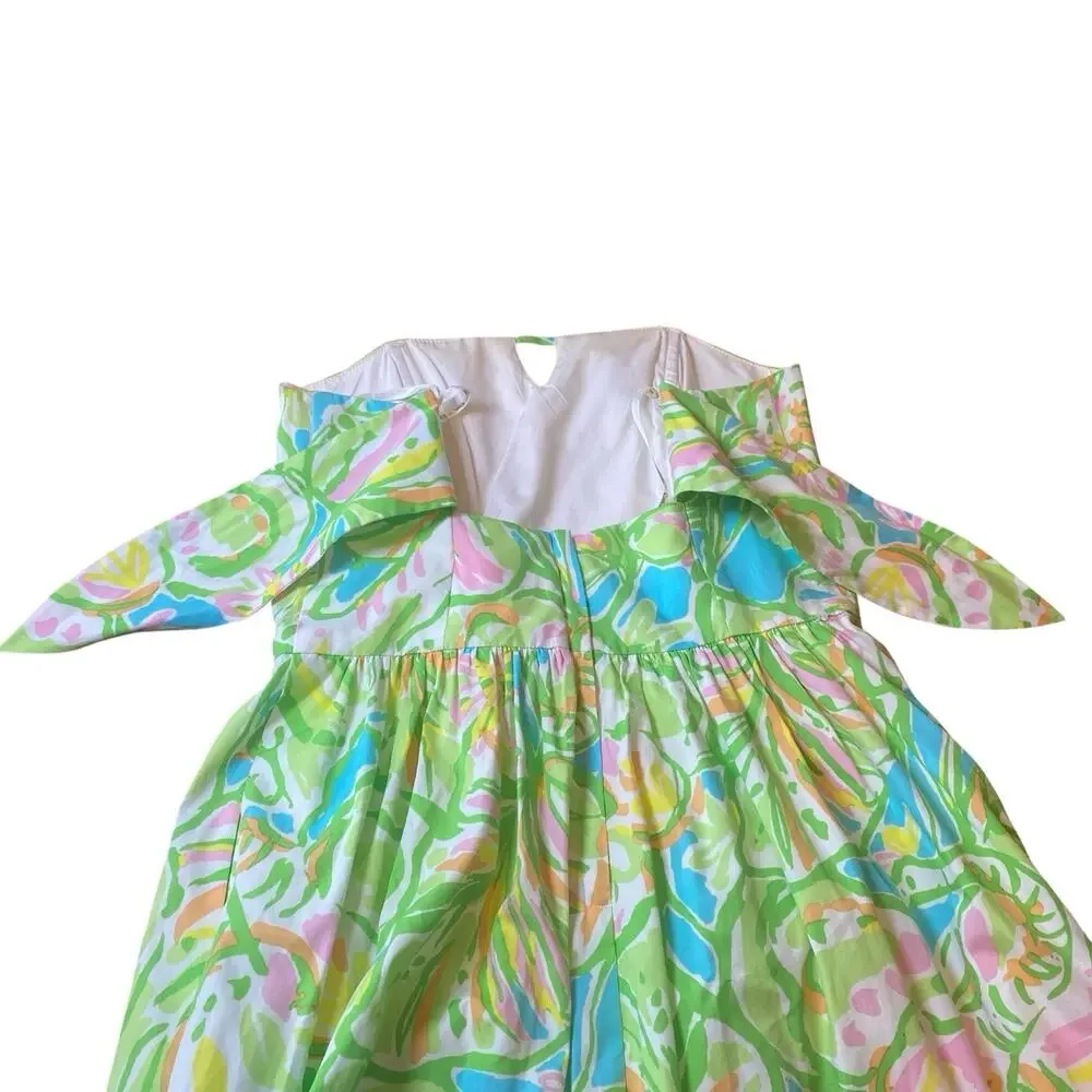 Lilly Pulitzer Size 0 Richelle Strapless Tie Back Dress Elephant Ear Green Pink - Picture 7 of 14